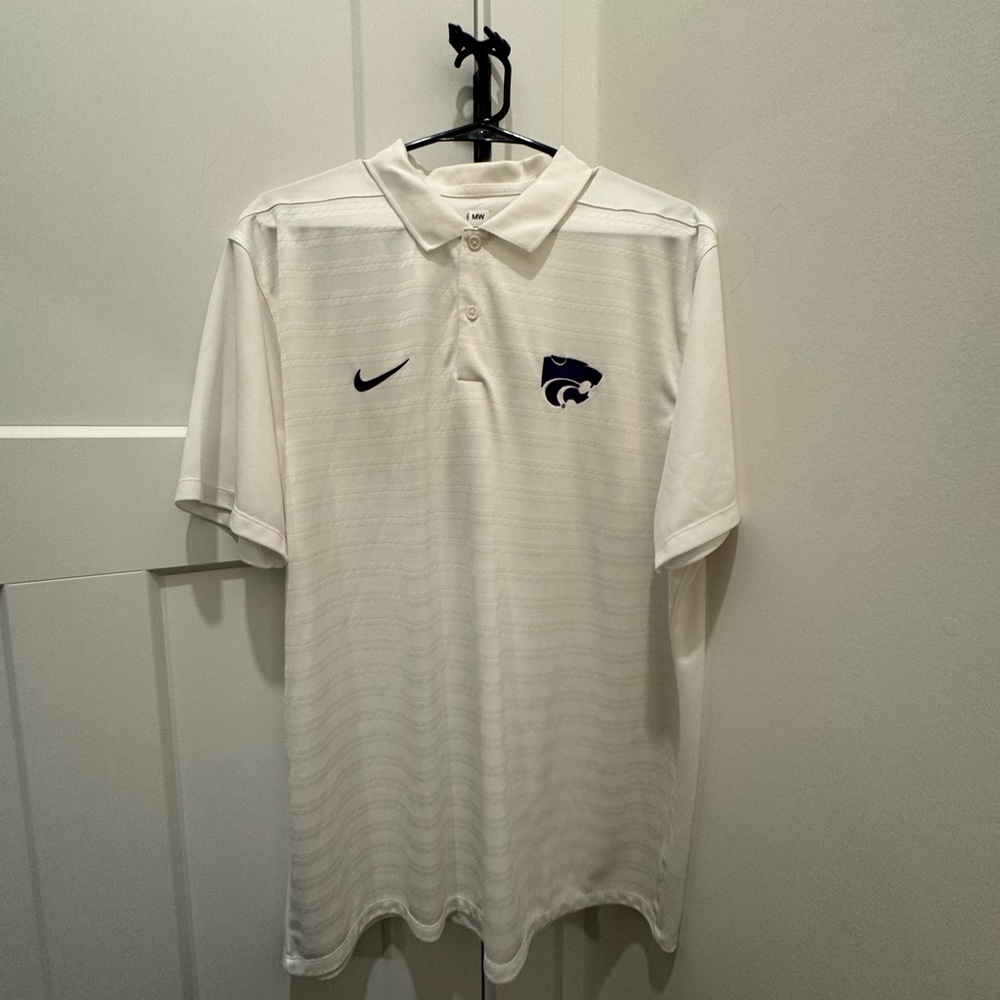 Nike White Polo Shirt with purple wildcat Logo